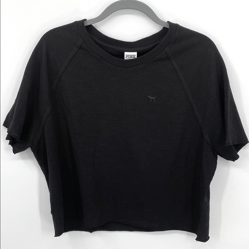 PINK Victoria's Secret Black Boxy Crop T-Shirt NWT Size Large